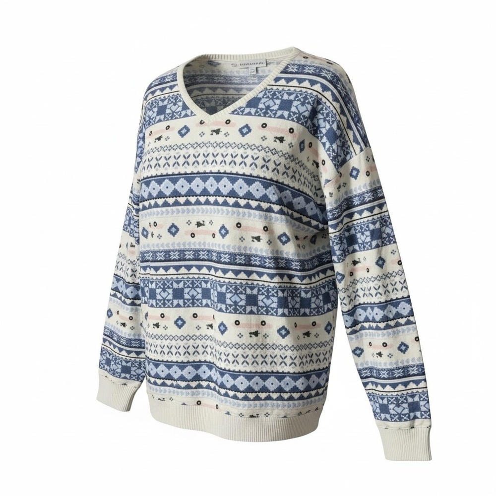 LC Lauren Conrad Intimates Womens Pajama Set Blue Fair Isle Christmas Tree Car L